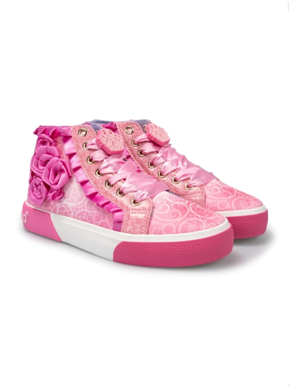 NWT Girls Kids Pink High-Top Wicked Glinda Sneakers with Rose Accents